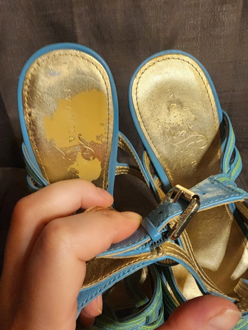 Ivanka Trump Blue Green Cork Platform Wedge Sandals Approx Size 7